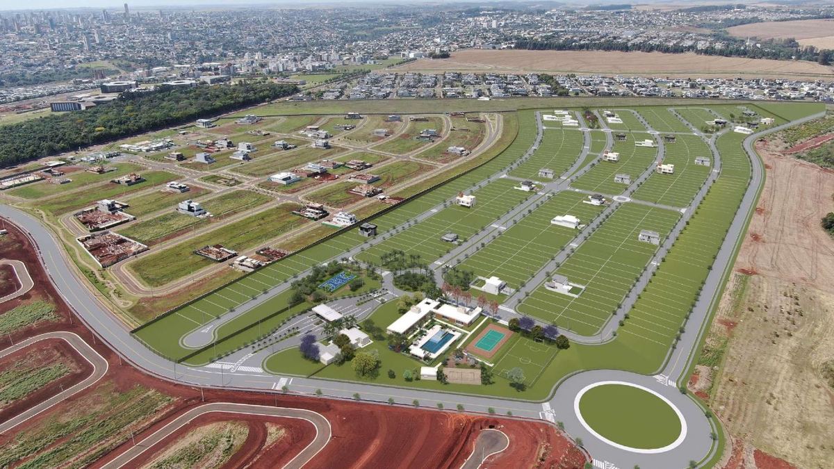 Vista aérea de obras em Cascavel-PR — o patrimônio de afetação protege quem compra na planta se a construtora falhar, mas é regime opcional do incorporador